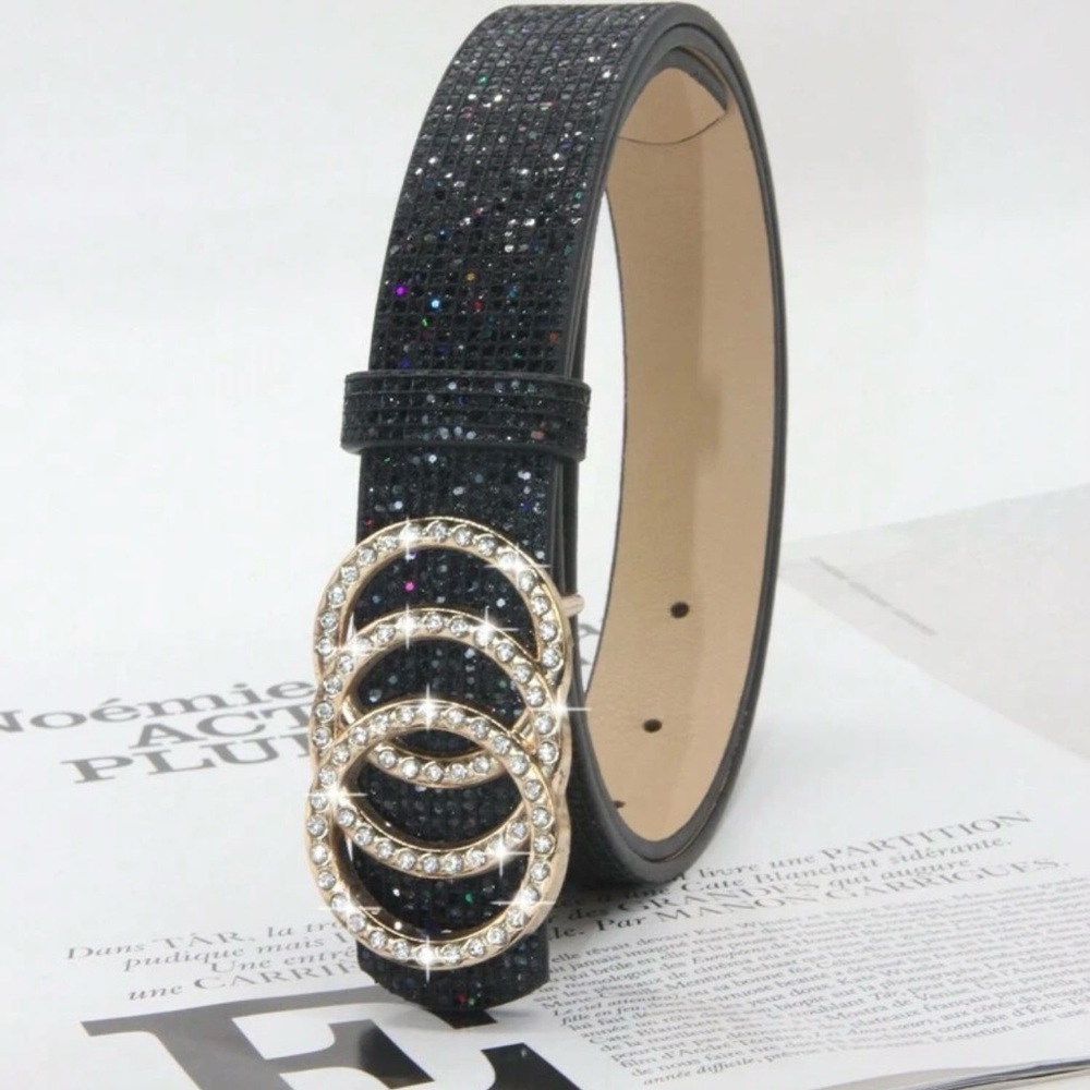 Women Rhinestone Buckle Metallic belt - Picture 4 of 9